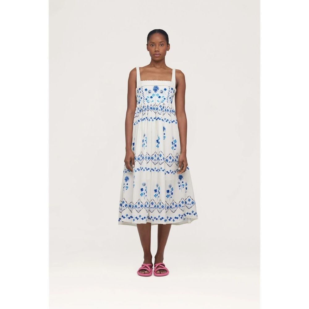 Agua by Agua Bendita Blue and White Midi Dress